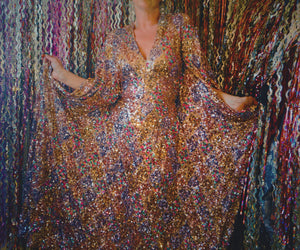 Gold, Silver, Rainbow, and Gunmetal Hearts V-Neck Maxi Dress Kaftan