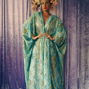 Fuzzy Eyelash in Sky Blue and gold sequins