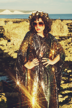 Load image into Gallery viewer, Siren Sequins - sequins in Bottle Green, Gunmetal Grey and Gold - Slash -neck

