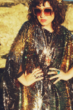 Load image into Gallery viewer, Siren Sequins - sequins in Bottle Green, Gunmetal Grey and Gold - Slash -neck
