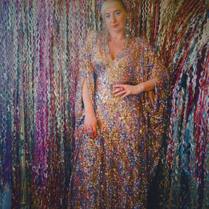 Gold, Silver, Rainbow, and Gunmetal Hearts V-Neck Maxi Dress Kaftan