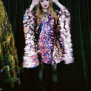 Pink & Purple Confetti Sequin Mini Kaftan