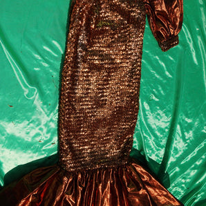 *VINTAGE* Bronze lame sequin, puff shoulder, puff bottom gown UK 6