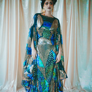 No.50 The mothership - iridescent holographic patterned sequin kaftan gown