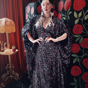 Cosmic Stardust velvet Sequin V-Neck Kaftan Gown