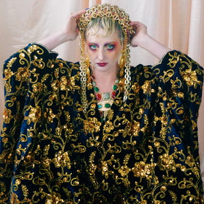 No.32 going for gold ….…. V-neck embroidered and sequinned velvet kaftan Gown