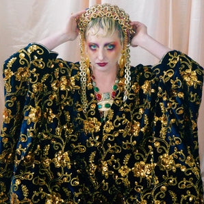 No.32 going for gold ….…. V-neck embroidered and sequinned velvet kaftan Gown