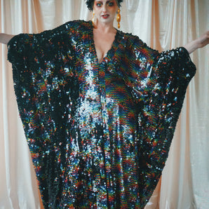 No.39 Rubiks Cube sequin multi-coloured V- Neck kaftan Gown