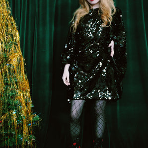 Black Magic Sequin Mini Kaftan