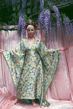 Load image into Gallery viewer, Green Floral / Leafy Print silky satin Kaftan Dress
