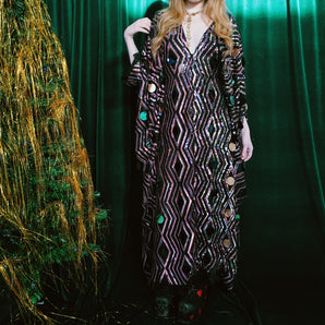 Festive Deco Sequin V-Neck Kaftan Gown