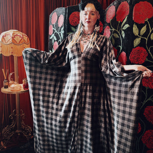Obsidian Grid Opulent Velvet V-Neck Kaftan Gown