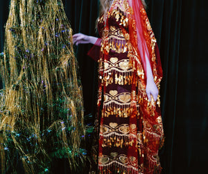 Gold Heart Fringed Sequin Kaftan Gown Robe