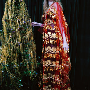 Gold Heart Fringed Sequin Kaftan Gown Robe