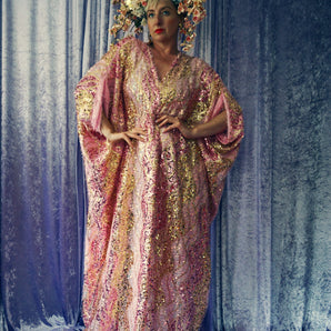 Fuzzy Eyelash in Pale Pink and gold sequins