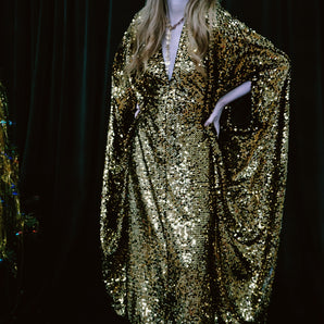 The Midas Touch Gold Sequin V-Neck Kaftan Gown