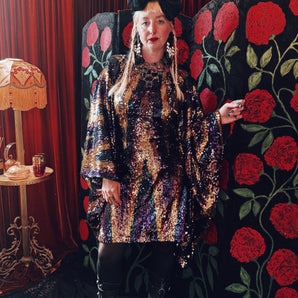 Ziggys Harvest Sequin ROUND Neck Mini Kaftan