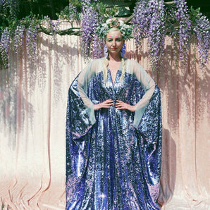Lilac and Mesh sequin Kaftan Maxi Gown...