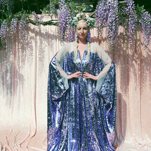 Lilac and Mesh sequin Kaftan Maxi Gown...