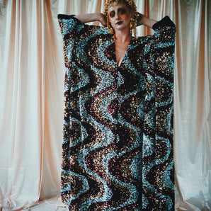 No. 33 liquorice  sparkles chocolate swirl V-neck kaftan Gown