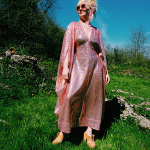 *SAMPLE* Missing sequins in parts Rosy Pink V-neck Kaftan 125cm length