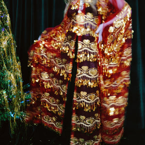 Gold Heart Fringed Sequin Kaftan Gown Robe