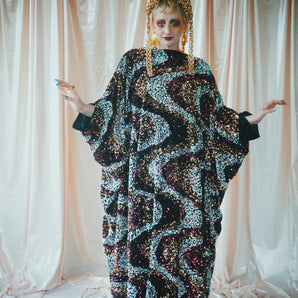 No. 34 liquorice sparkles chocolate swirls slash Neck kaftan Gown