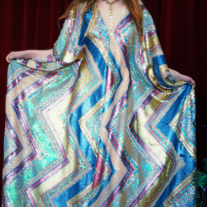 Electric Snowstorm Sequin V-Neck Kaftan Gown