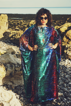 Load image into Gallery viewer, Siren Sequins - royal blue, Ruby Red, aqua green and pale gold- Slash Neck
