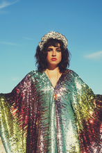 Load image into Gallery viewer, Siren Sequins - sequins in matte mint, baby pink, red and gold  - V-Neck
