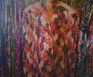 Red, Pink and White Jewel V-Neck Maxi Dress Kaftan