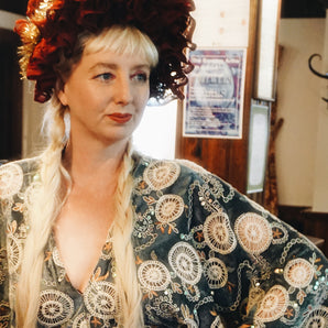 Beautiful velvet lace with sequins and pattered crochet lace - Pewter Grey Circles