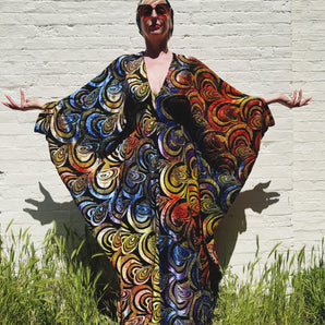 Ours is the Magic, Ours is the Power Burnout Velvet Kaftan Orange and Blue
