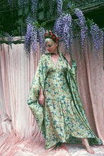 Load image into Gallery viewer, Green Floral / Leafy Print silky satin Kaftan Dress
