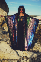 Load image into Gallery viewer, Siren Sequins - pale pink, royal blue, emerald green and bronze brown - Kimono Robe
