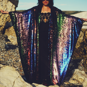 Siren Sequins - pale pink, royal blue, emerald green and bronze brown - Kimono Robe