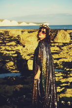 Load image into Gallery viewer, Siren Sequins - sequins in Bottle Green, Gunmetal Grey and Gold - Slash -neck
