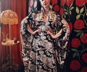 Moonlit Tapestry Sequin V-Neck Kaftan Gown, Freesize