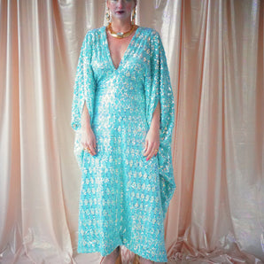 NO.7 Miss Mint - Mint velvet and iridescent sequinned diamonds kaftan gown