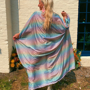 Pastel Rainbow Sequin V-Neck Kaftan Gown