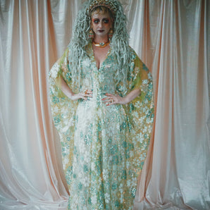 No.30 Twinkle Twinkle green sequin V-neck kaftan Gown