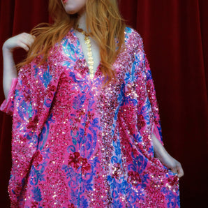 Frosted Candy Sequin V-Neck Kaftan Gown