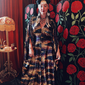 Ziggys Harvest Sequin V-Neck Kaftan Gown