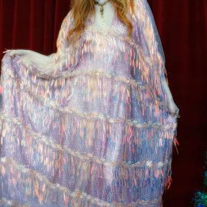 Prism Fringe Sheer Sequin V-Neck Overdress