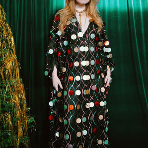 Mirrorball Sequin V-Neck Kaftan Gown