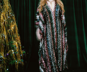 Twilight Tinsel Striped Sequin V-Neck Kaftan Gown