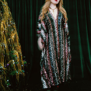 Twilight Tinsel Striped Sequin V-Neck Kaftan Gown