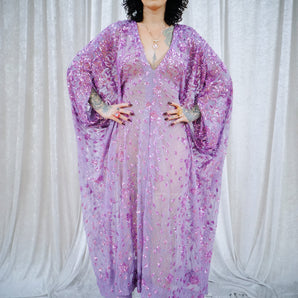 Lilac Obsession Sheer Sequin V-Neck Kaftan Gown