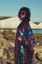 Load image into Gallery viewer, Siren Sequins - sequins in magenta pink, Gold, turquoise blue and ruby red - V-neck
