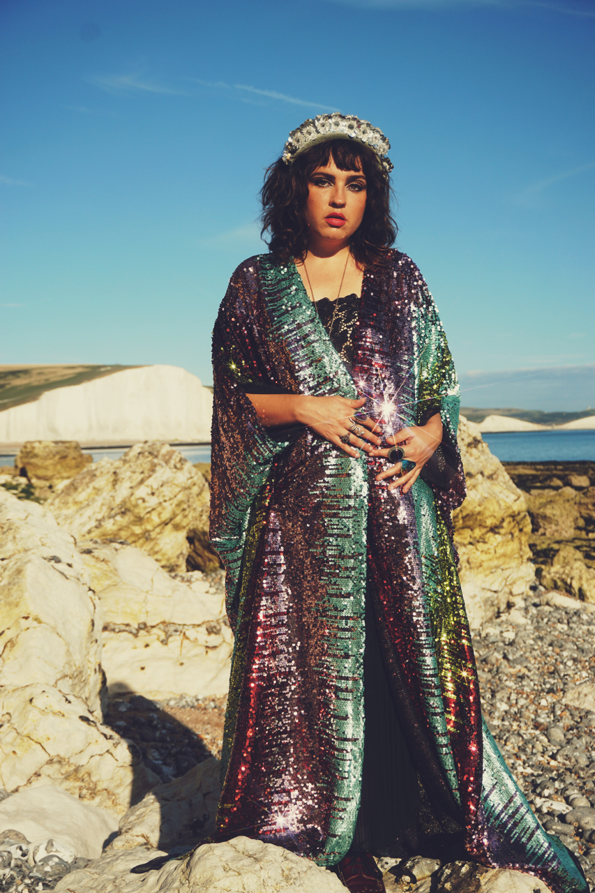 Siren Sequins - matte mint, baby pink, red and gold - Kimono Robe